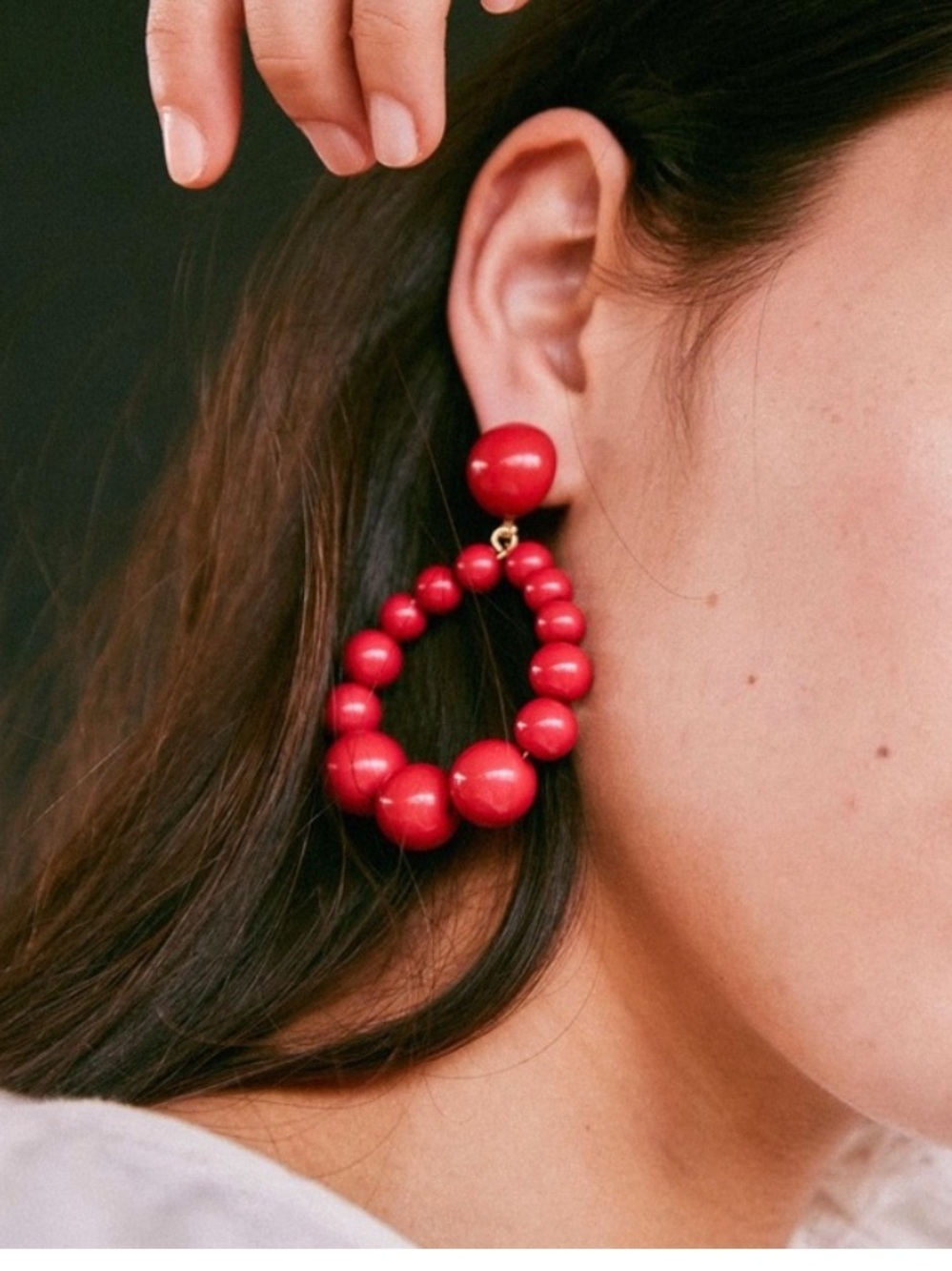 Sezane Charlie Hoop Earrings Statement Beaded Oversized Resin Grapefruit Red